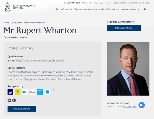 Mr Wharton joins the staff at King Edward VII's Hospital, Marylebone