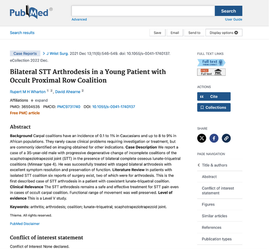 Rupert's research on coalition (joined up bones in the wrist) is published