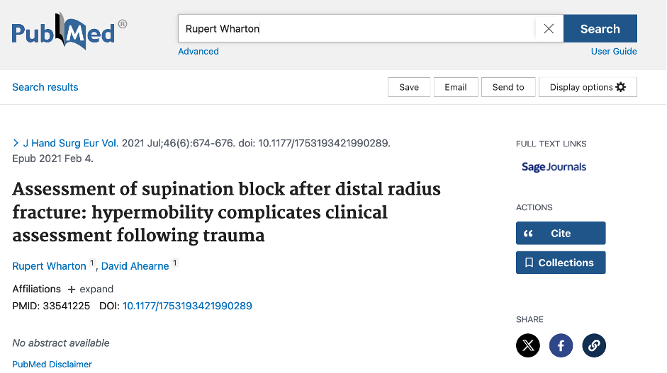Mr Wharton's article appears in Journal of Hand Surgery, European